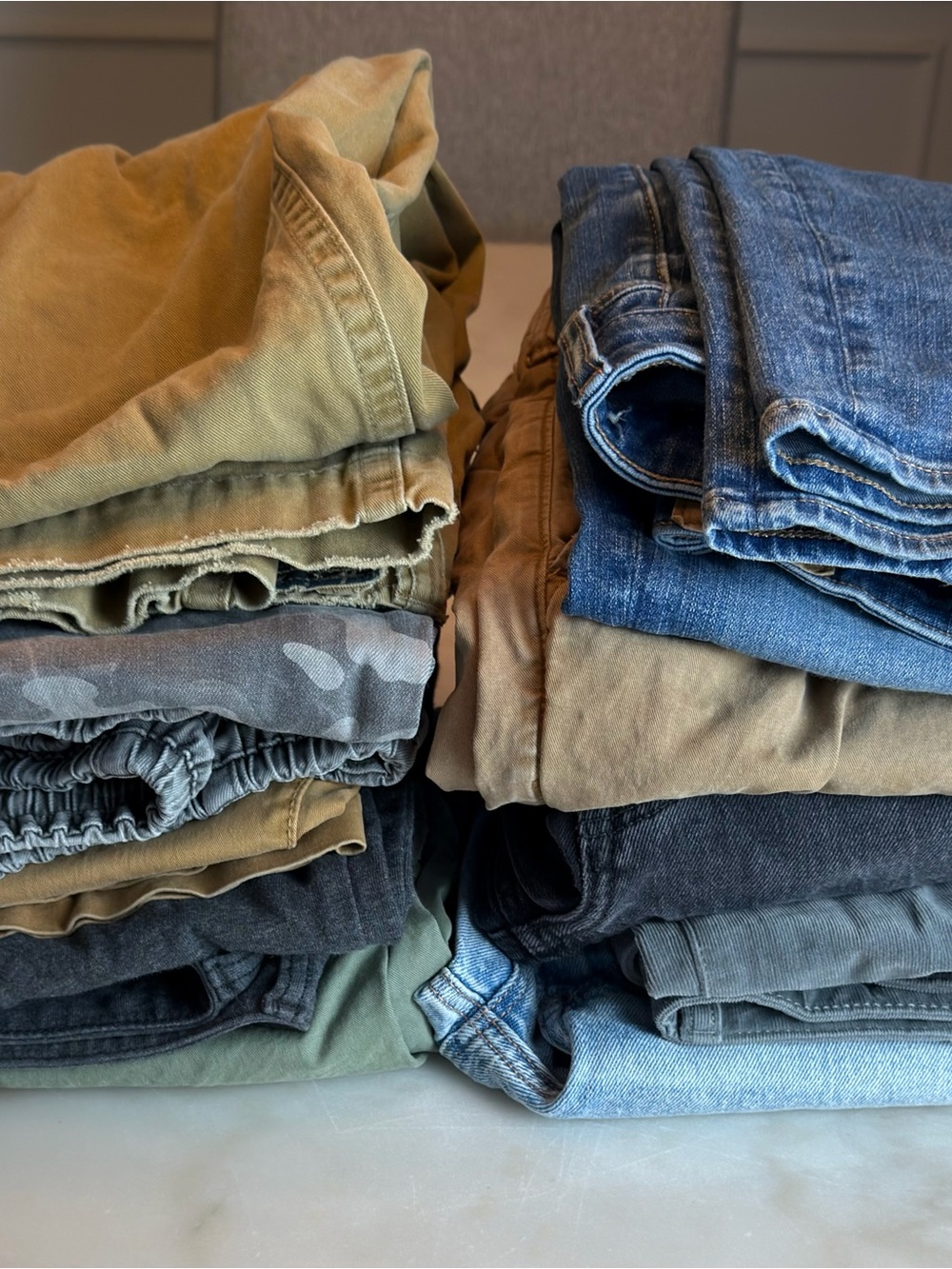 Stack of 10 of Mixed Pants and Jeans in Olive, Khaki, Blue and Black